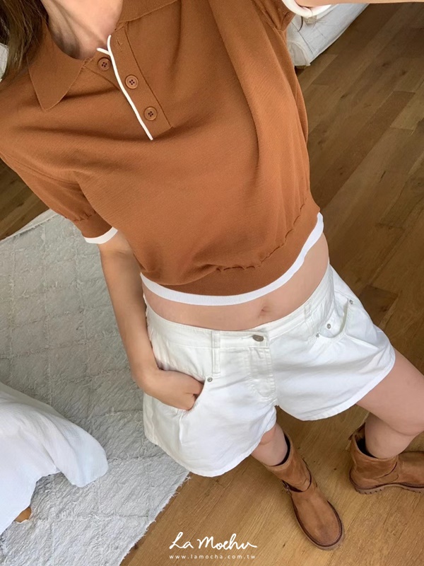 微透拼色滾邊POLO衫